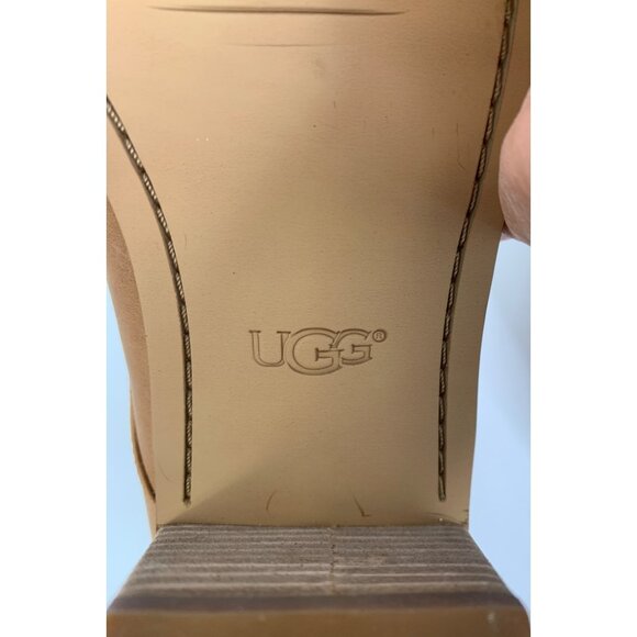 Rare UGG Womens Oriana Size 12 Tan Leather Lace-Up Zip Ankle Boots Stacked Heel - Picture 7 of 16